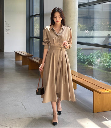 Chestnut Pintuck Collar Shirt Long One Piece (Strap Set)